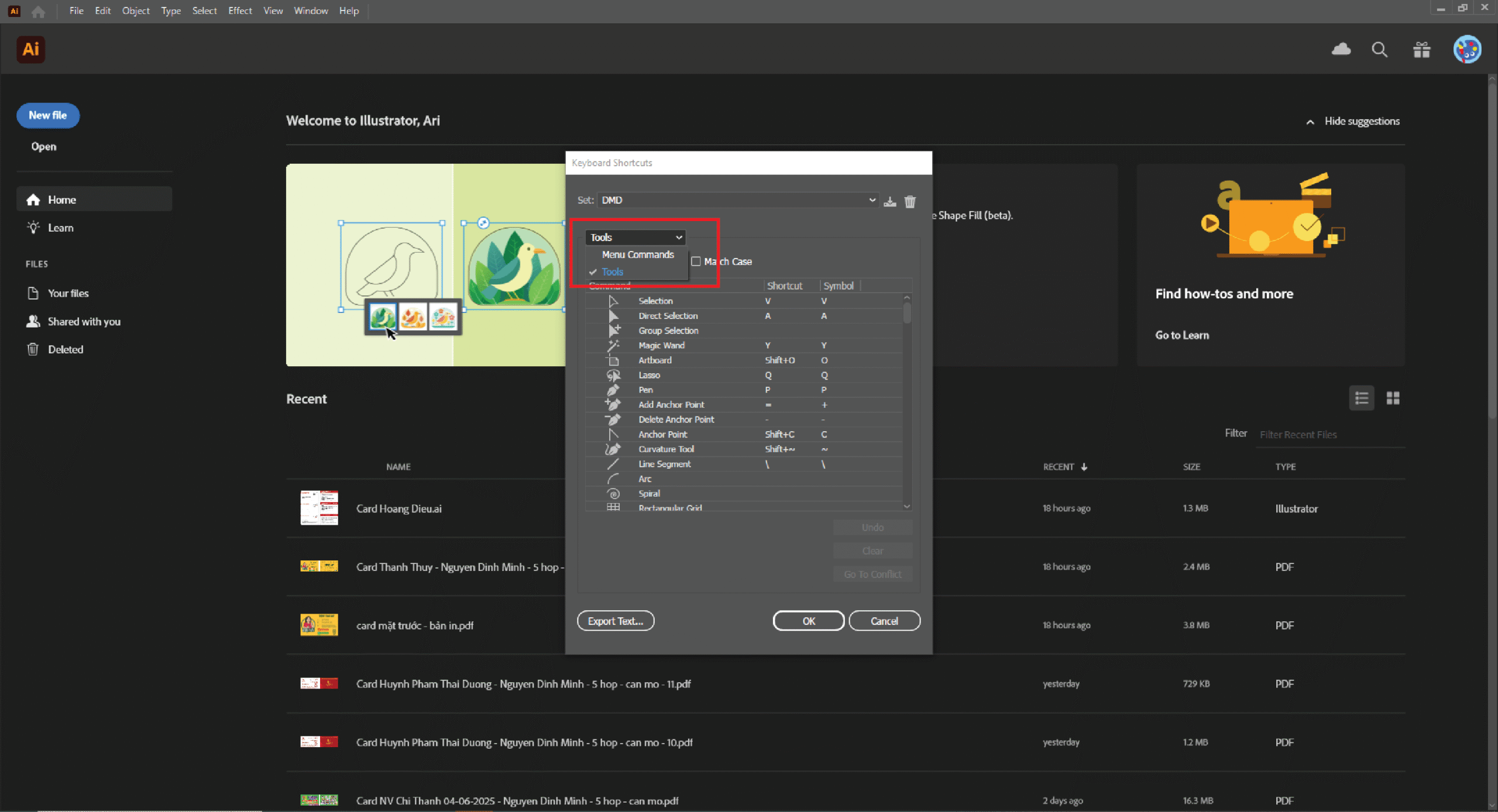 Cách tuỳ chọn phím tắt trong Adobe Illustrator theo ý
