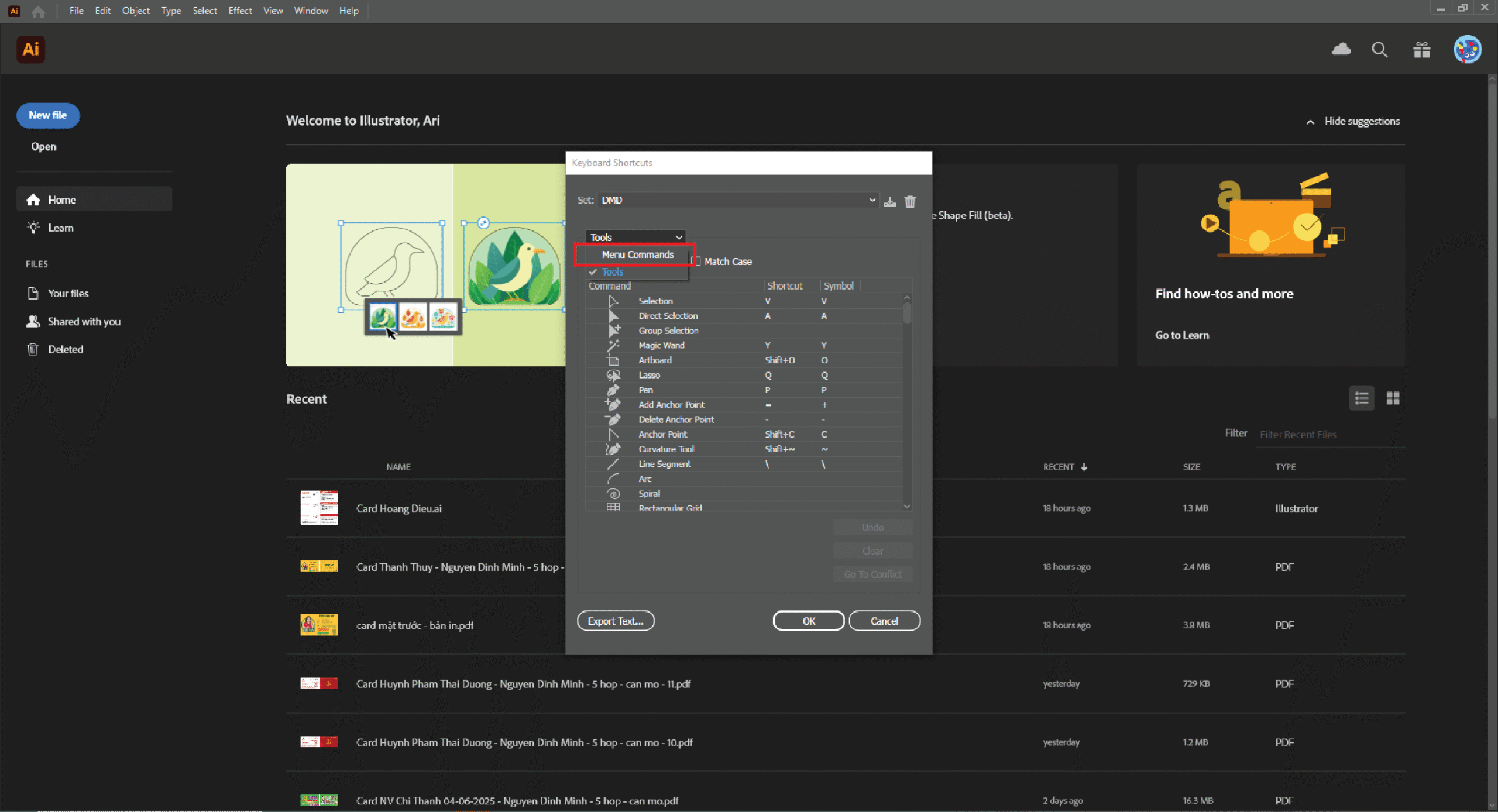 Cách tuỳ chọn phím tắt trong Adobe Illustrator theo ý
